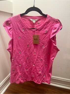 Boden Hot Pink Pineapple Embellished Ruffle Tank